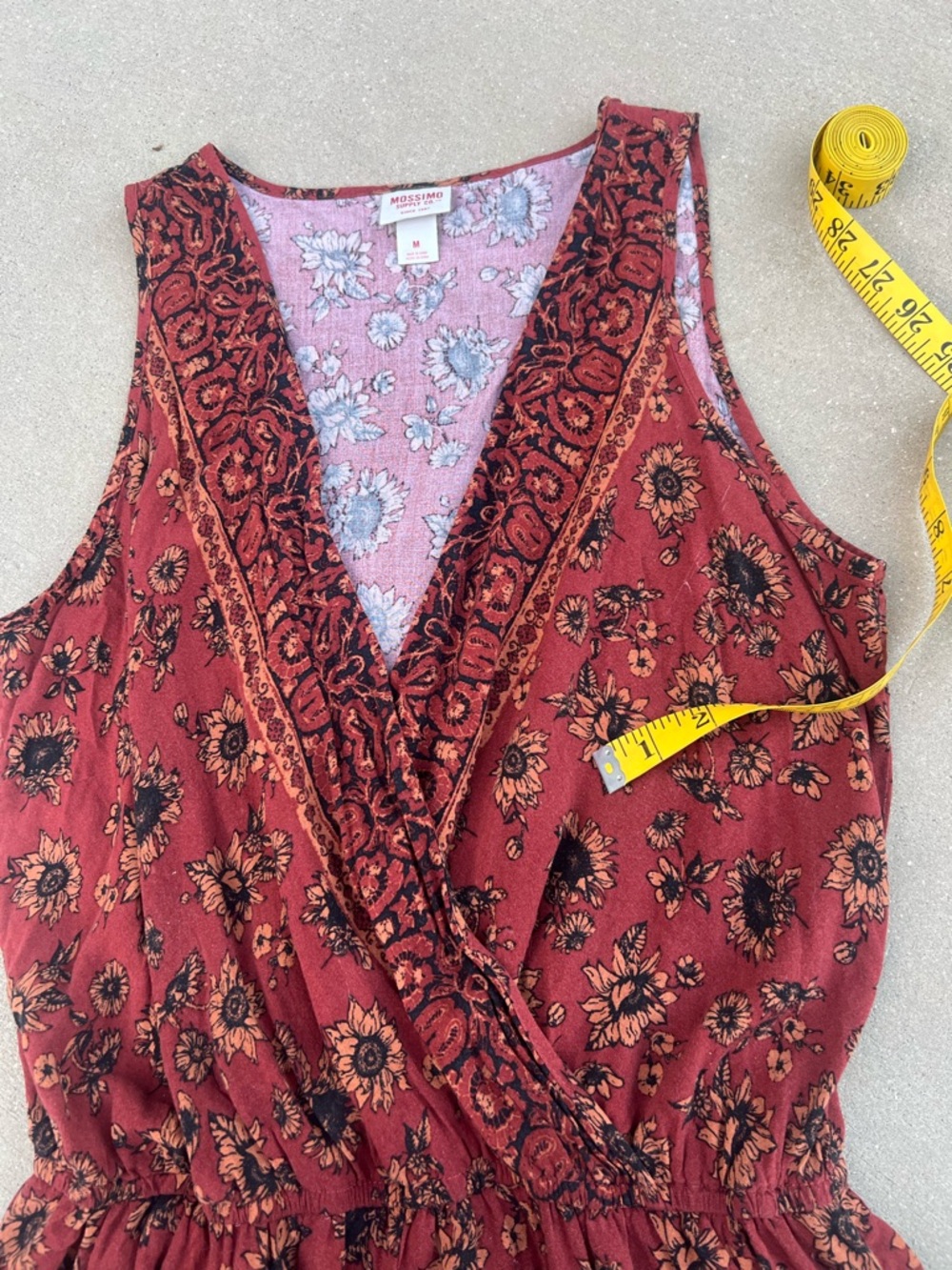 Mossimo Boho Rust Sunflower Floral Print Romper Medium Pockets Whimsy Fairycore - Picture 12 of 15